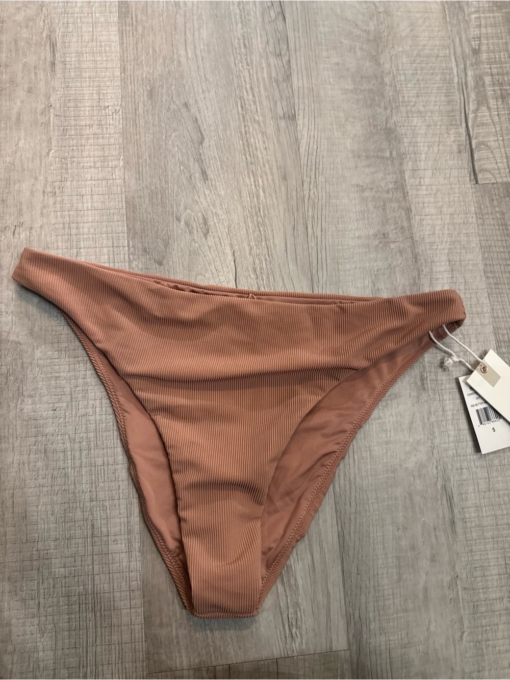 Good American Ribbed High-Cut Bikini Bottom in Dusty Rose